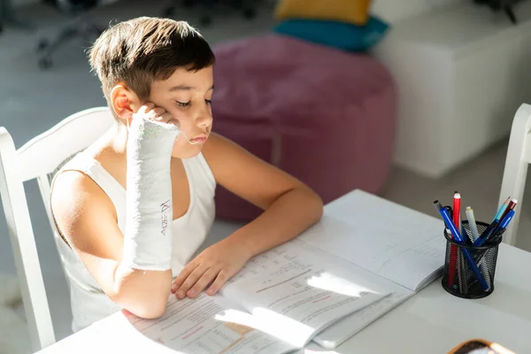 Back School Thinking Child Boy Writing Drawing Notebook Sitting Desk Royalty Free Stock Photos