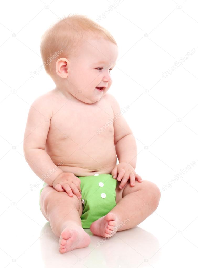 Cute baby in green diaper  stock photo  yekophotostudio 12794635