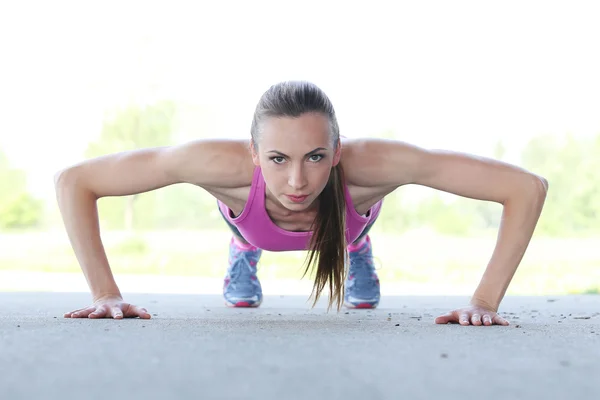 Woman during push-ups