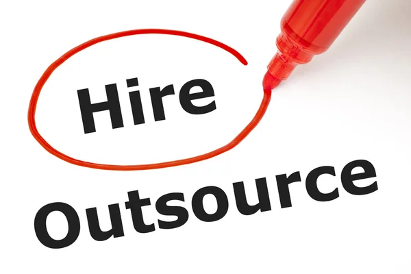 Hire or Outsource with Red Marker — Stock Photo, Image