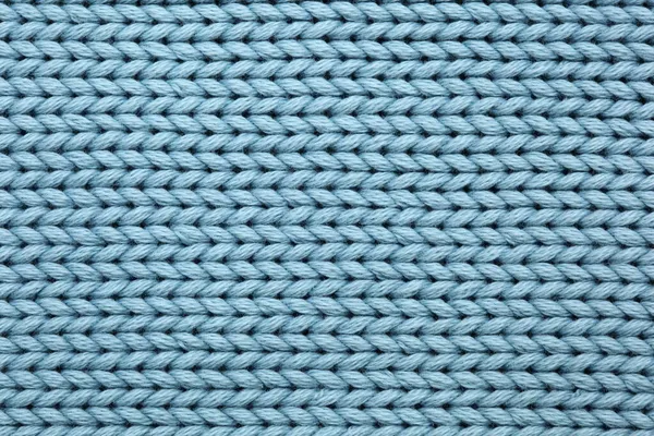 Hellblau Gestrickte Textur Muster Hintergrund Nahaufnahme Makroaufnahme — Stockfoto
