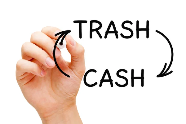 Handtekening Trash Cash Recycling Business Concept Met Marker Transparante Ruitenwisser — Stockfoto