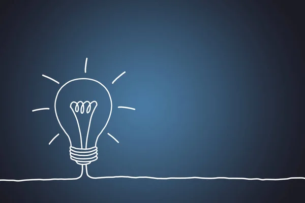 Ritad Illustration Glödande Glödlampa Mörkblå Bakgrund Med Kopieringsutrymme Begreppet Kreativitet — Stockfoto
