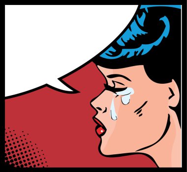 ağlayan bir kadın pop art comic stilinde vektör çizim.