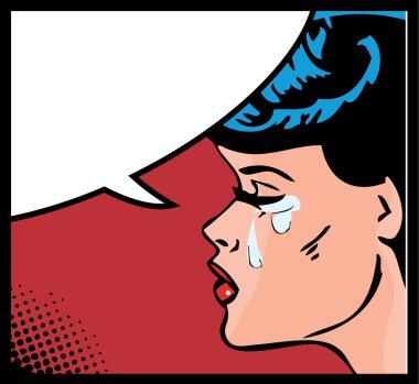 Vector illustration of a crying woman in a pop art comic style. clipart