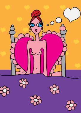 aşk komik resimde hakkında kötü rüya içinde çıplak kadın karikatür, kızlar kartı siluet.