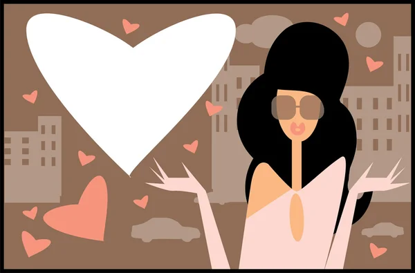 Pop Art Valentine Woman Background love card — Stock Vector