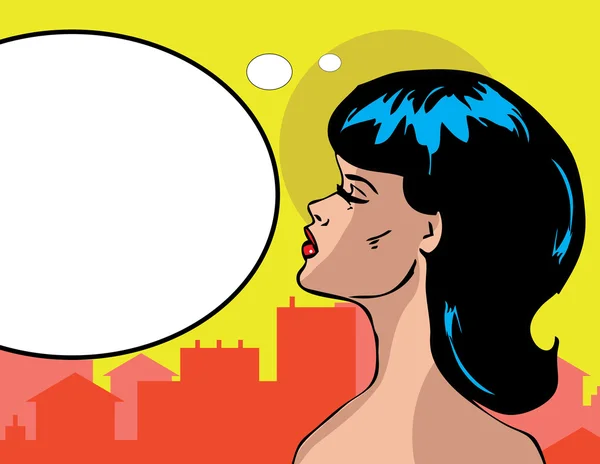 Pop art comic woman talking sign Vector illustration of proud woman — Stock Vector