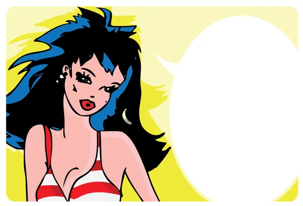 Pop art comics girl in bikini talking thoughtful — Stock Vector