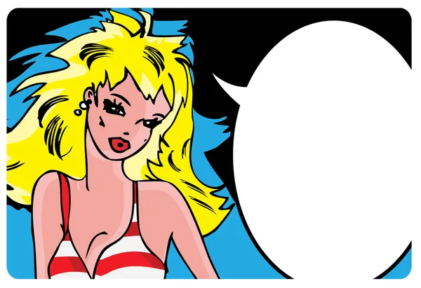 Pop art comics chica en bikini hablando reflexivo — Vector de stock