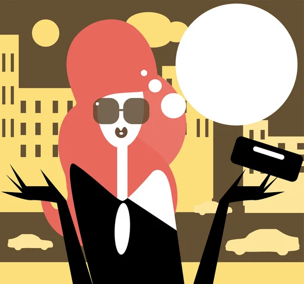 Moderna mujer hablando mujer moda ilustración Chica en la ciudad — Vector de stock