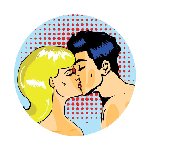 Pop art comic stilinde öpüşme ve çıplak bir çift vektör çizgi roman — Stok Vektör