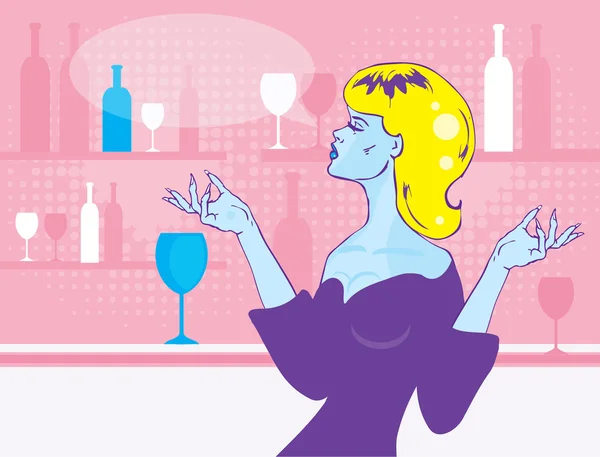 BD Popart Belle femme avec un verre à vin — Image vectorielle