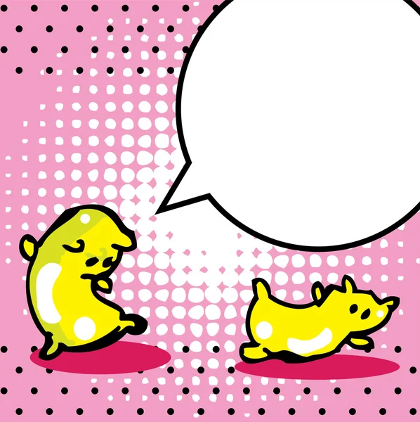 Banda desenhada Cartão de ilustração animal engraçado com bobble fala e bolinhas —  Vetores de Stock