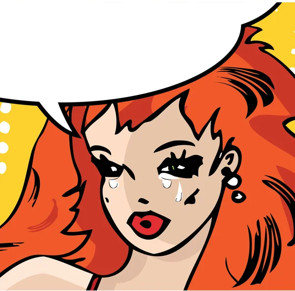 Illustrazione vettoriale di una donna che piange in stile comico pop art . — Vettoriale Stock