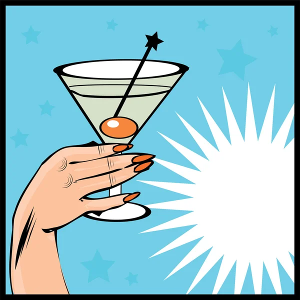 Fundo vintage Cocktail com mão - pop art comic style — Vetor de Stock