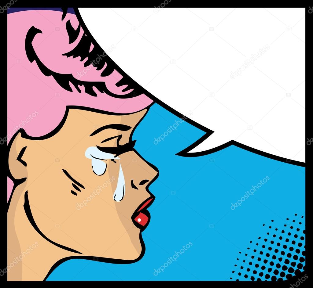 Vector illustration of a crying woman in a pop art comic style.