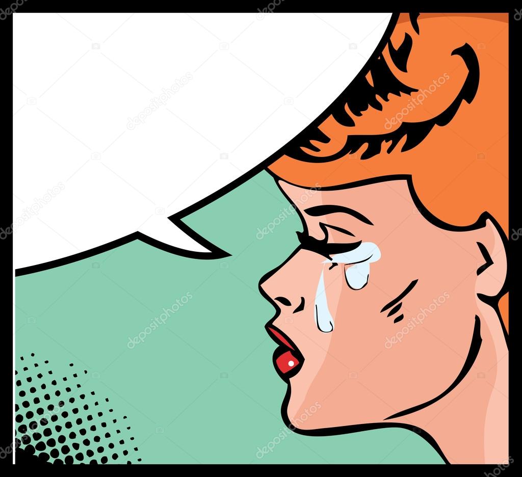 Vector illustration of a crying woman in a pop art comic style.