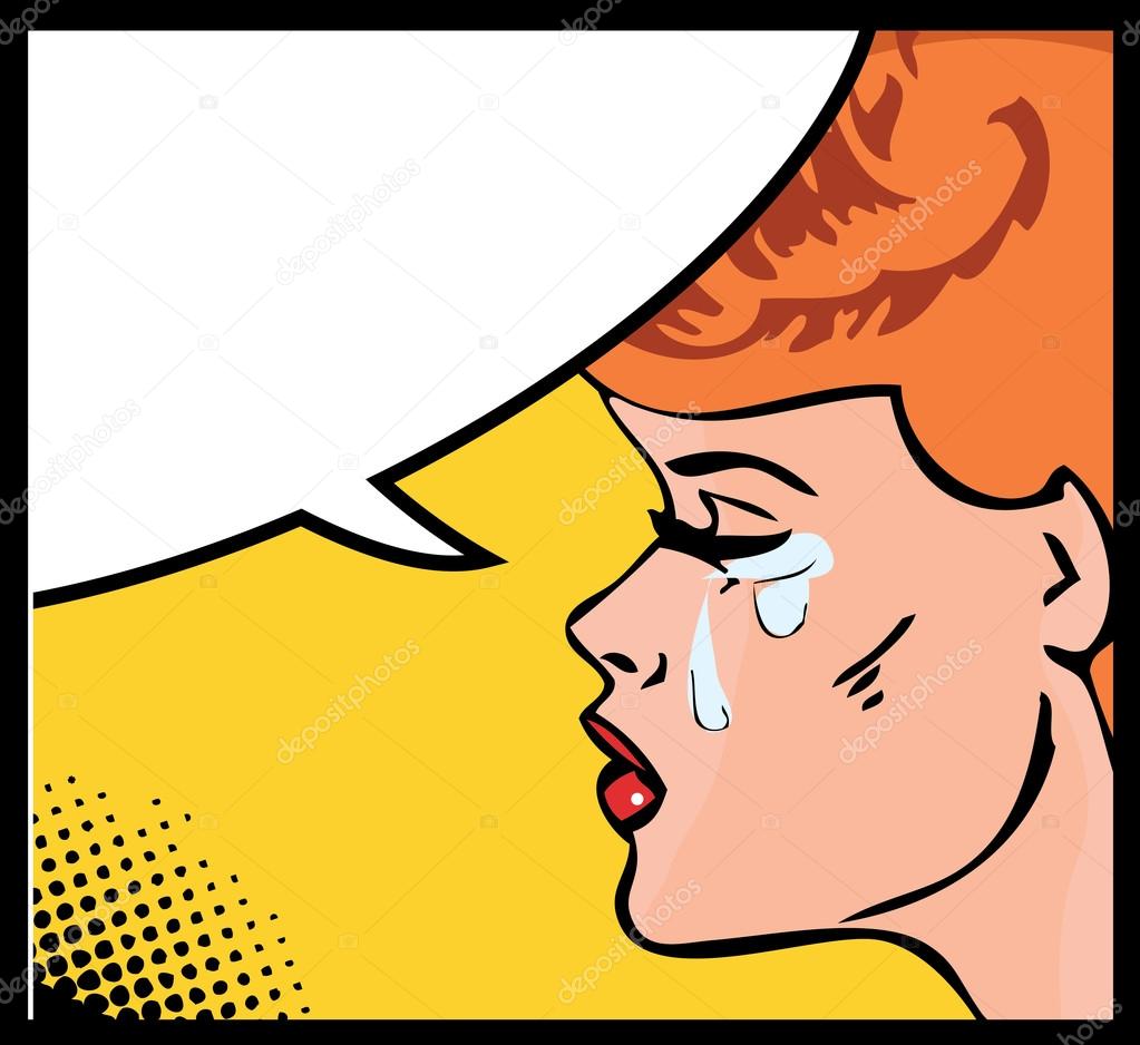 Vector illustration of a crying woman in a pop art comic style.