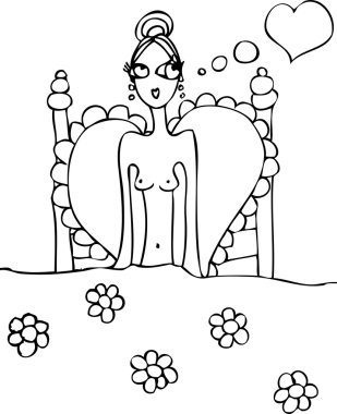 aşk komik resimde hakkında kötü rüya içinde çıplak kadın karikatür, kızlar kartı siluet.