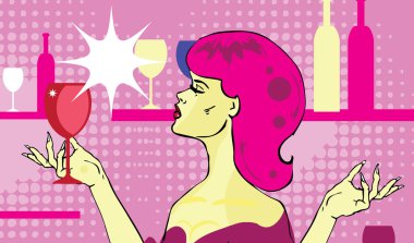 Popart çizgi romanları Şarap kadehli güzel kadın