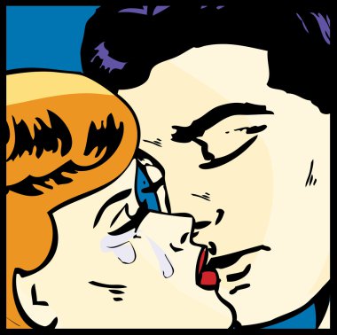 popart komik aşk vektör çizim öpüşen çift aşk tutku öpücük