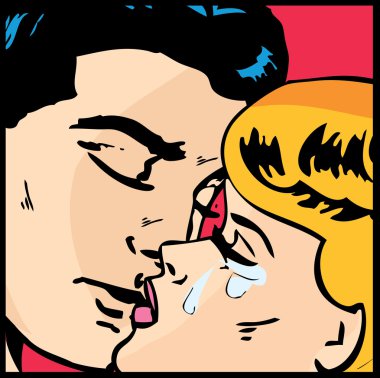 popart komik aşk vektör çizim öpüşen çift aşk tutku öpücük