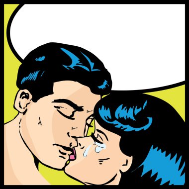 popart komik aşk vektör çizim öpüşen çift aşk tutku öpücük