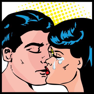 popart komik aşk vektör çizim öpüşen çift aşk tutku öpücük