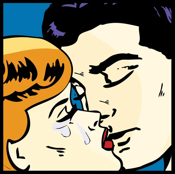 Popart cômico Love Vector ilustração de um beijo casal amor paixão beijo —  Vetores de Stock