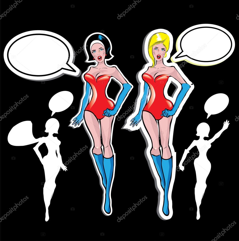 Retro women icons stickers and silhouettes