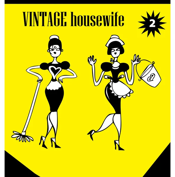 Vintage ClipArt nő felmosás reklám ikonokat, főleg CIG Doodles — Stock Fotó