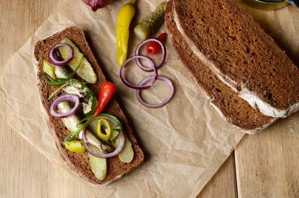 Sprat sandwich — Stock Image Sprat sandwich Royalty Free Stock Photos