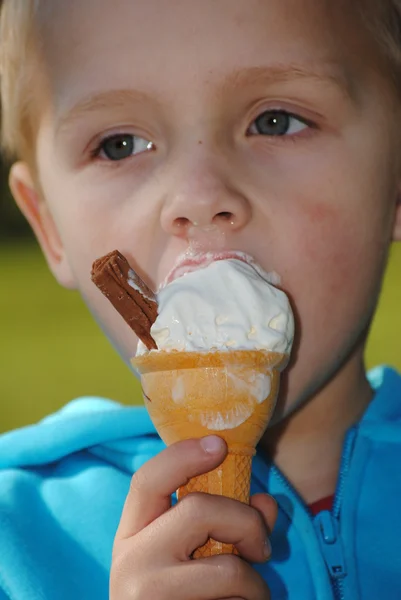 Niño comiendo hielo gritar en el parque —  Fotos de Stock