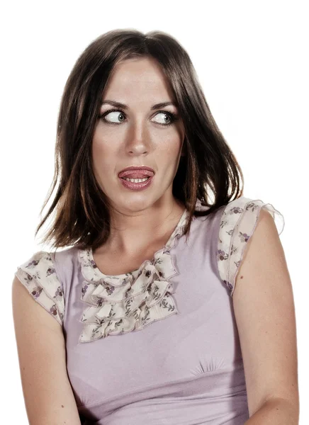 Young brunette surprised — Stock Photo, Image