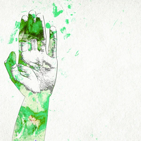 Poster of a hand with watercolor stains — Stock Photo, Image