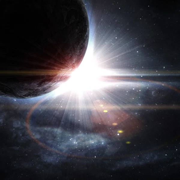 Planet with a flash of sun — Stock Photo, Image