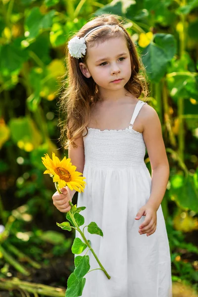 Ung flicka med solros — Stockfoto