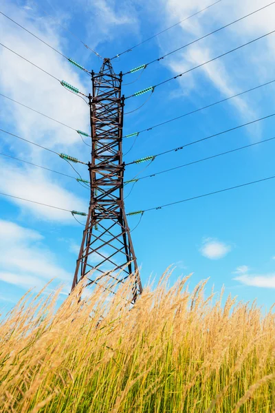 Högspänning linje och mulen himmel — Stockfoto