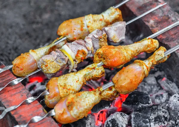 Kip en varkensvlees sjasliek — Stockfoto