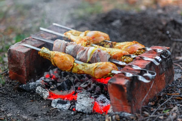 Chicken and pork shashlik — Stock Photo, Image