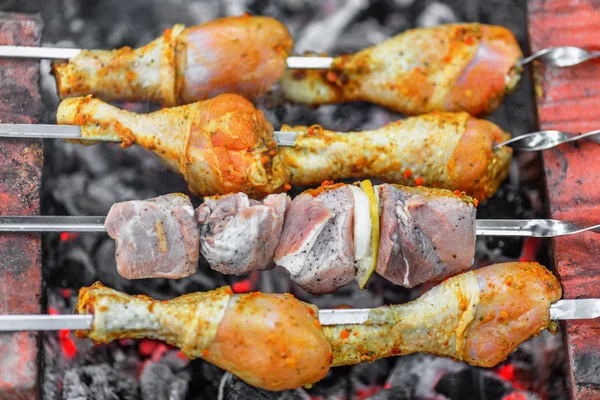 Schaschlik vom Huhn und Schwein — Stockfoto