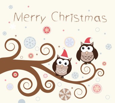 Noel kartı. kuş kış dal.