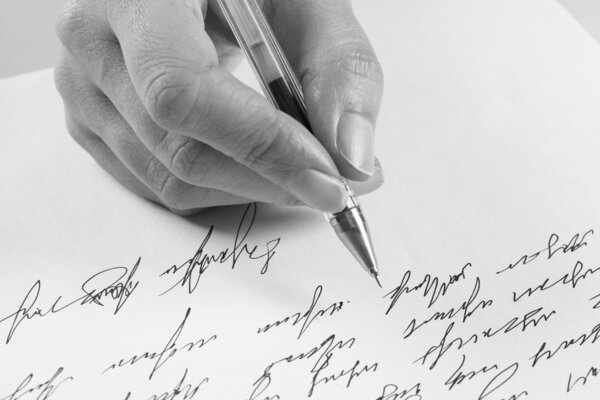Woman writes a handwritten letter
