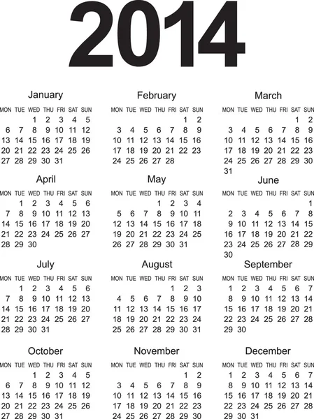 Calendario 2014 semplice — Vettoriale Stock