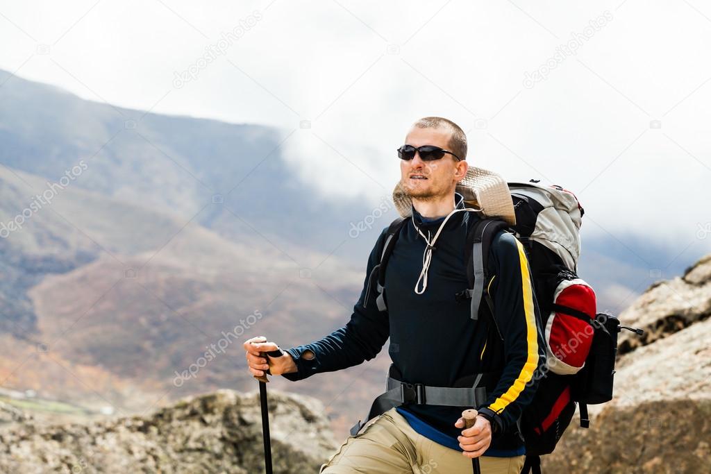 Man hiking in mountains Himalayas, Nepal