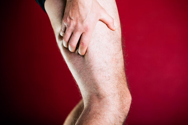 Running physical injury, leg pain. Runner sore body after exerci