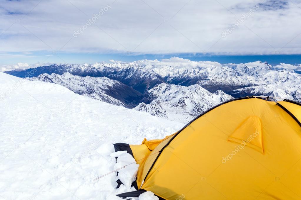 Camping in Caucasus Mountains on Elbrus landscape
