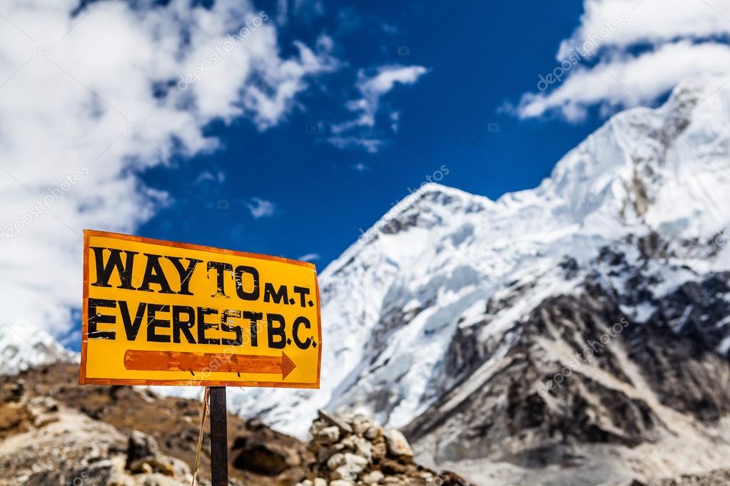 Mount Everest signpost Himalayas