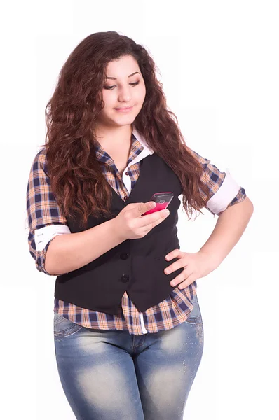 Beautiful young student girl with mobile phone — Stock Photo, Image